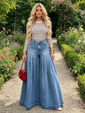 Women's Casual Jeans Fashionable Washed Pleated Large Flare Wide Leg Pants