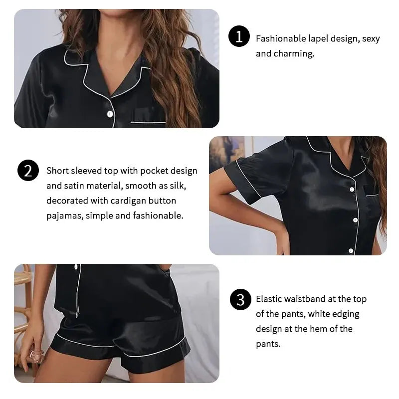 Women Two-piece Pj Sets Sleepwear Loungewear Button-Down Pajama Women 2 Piece Pijama Homewear Shorts Set