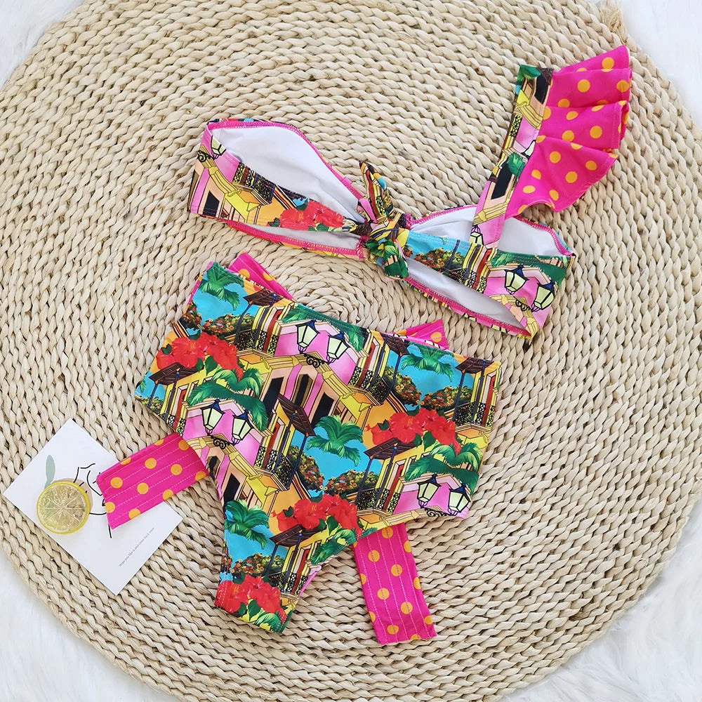Two-Pieces Women Floral 2023 Push-Up Padded Bra Ruffles Bandage Bikini Set Swimsuit Swimwear Bathing Suit Beachwear Biquini