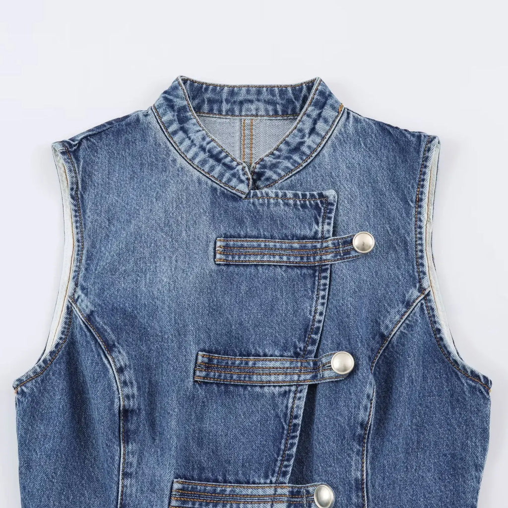 Women's Tops 2026 Summer New Fashion Retro Denim Blouse Women's Chic Summer Travel Joker Youth Blouse Vest