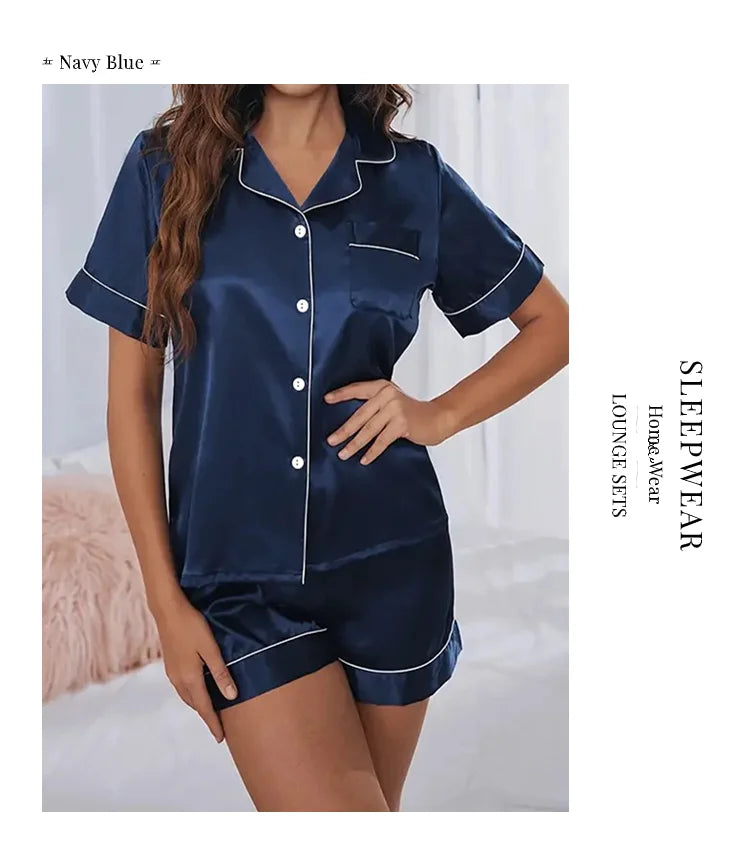 Women Two-piece Pj Sets Sleepwear Loungewear Button-Down Pajama Women 2 Piece Pijama Homewear Shorts Set