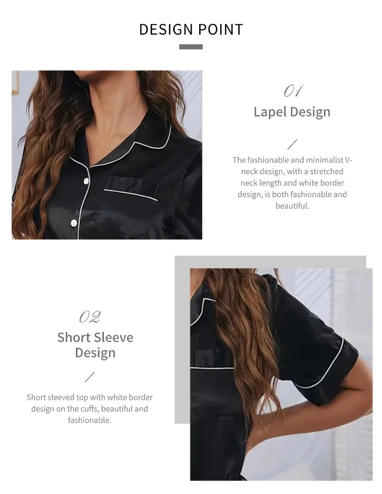 Women Two-piece Pj Sets Sleepwear Loungewear Button-Down Pajama Women 2 Piece Pijama Homewear Shorts Set
