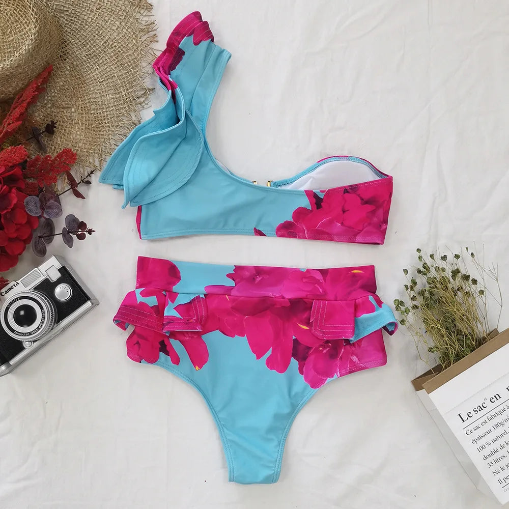 Two-Pieces Women Floral 2023 Push-Up Padded Bra Ruffles Bandage Bikini Set Swimsuit Swimwear Bathing Suit Beachwear Biquini