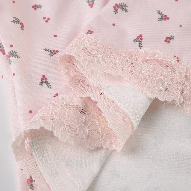 Summer Two-piece Pajamas Set for Women Sleepwear  Floral Lace Pink Sleeveless Camisoles and Slim Shorts Loungewear