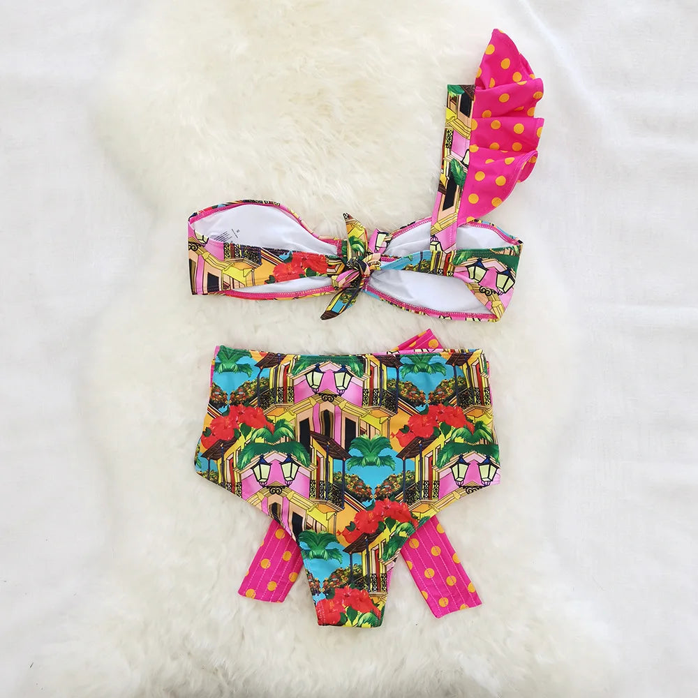 Two-Pieces Women Floral 2023 Push-Up Padded Bra Ruffles Bandage Bikini Set Swimsuit Swimwear Bathing Suit Beachwear Biquini