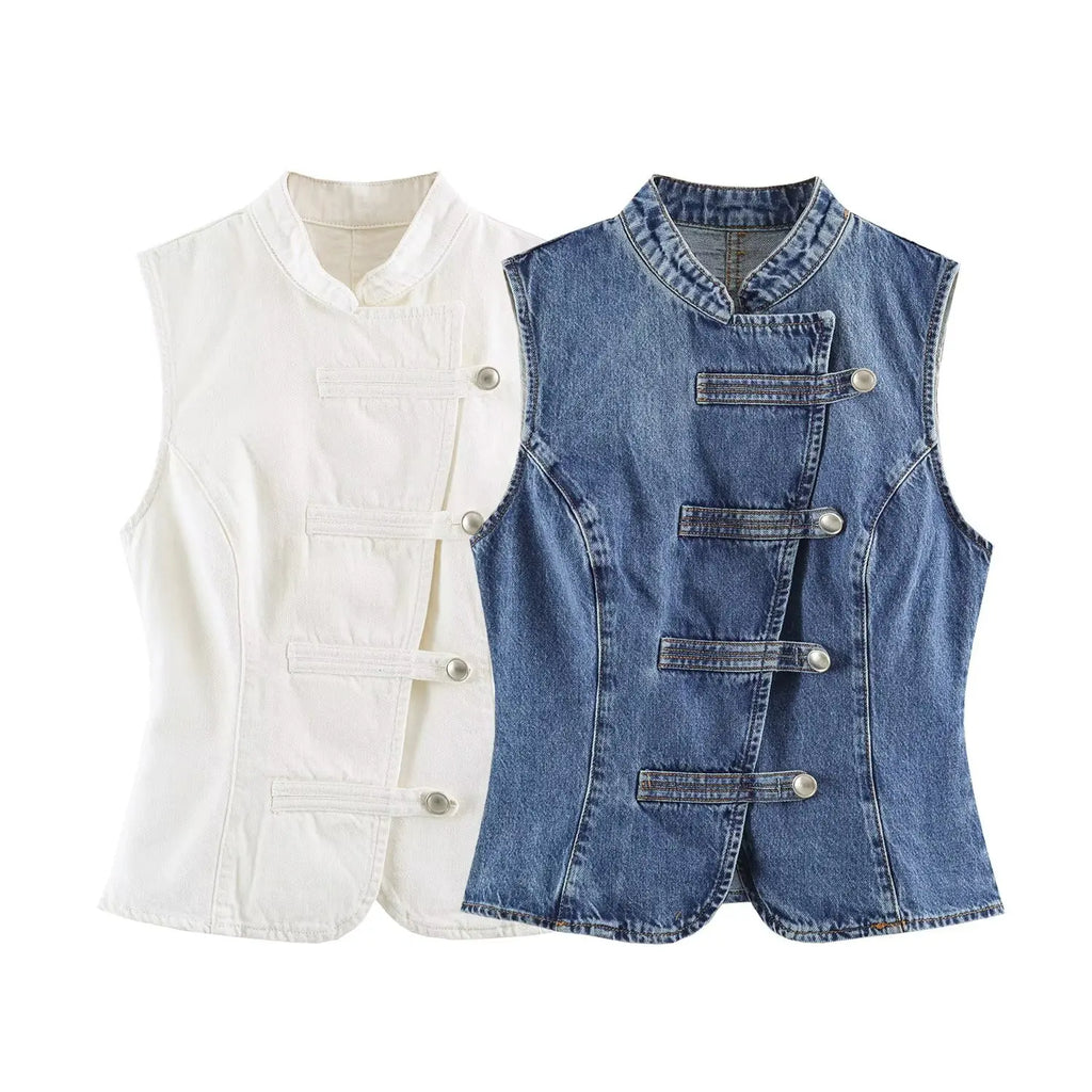 Women's Tops 2026 Summer New Fashion Retro Denim Blouse Women's Chic Summer Travel Joker Youth Blouse Vest