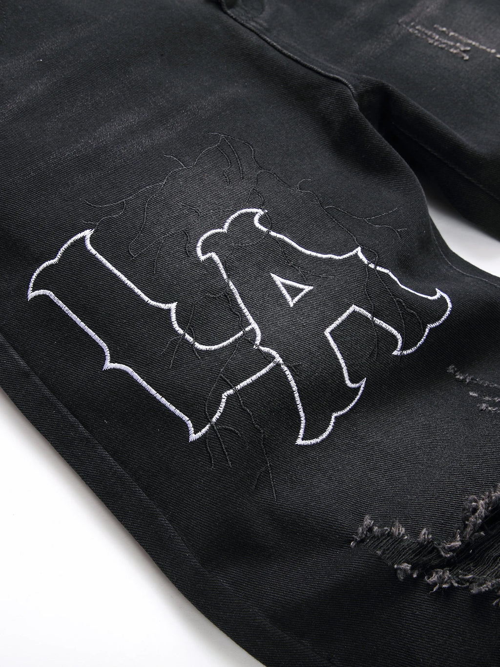 Men's Jeans Black Denim Pants Straight Leg Comfort Mid Waist White Embroidery Casual Streetwear Spring Slim Fit Trousers