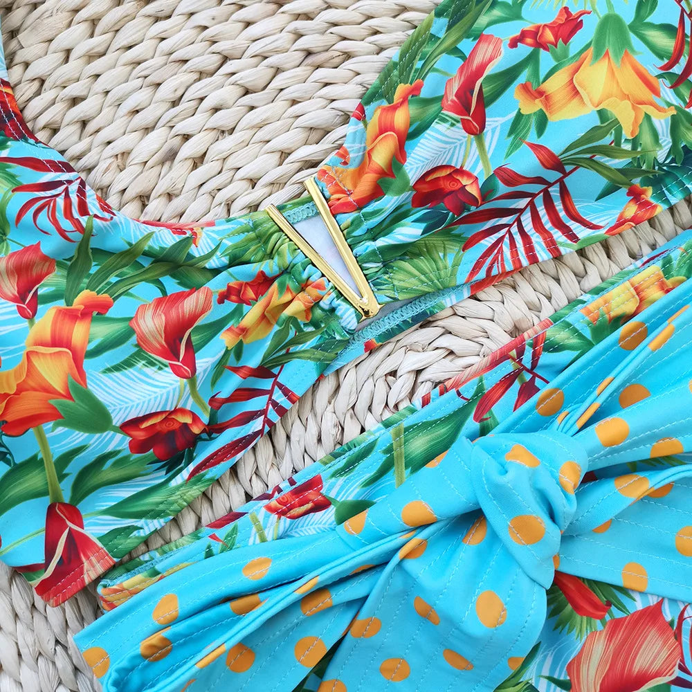 Two-Pieces Women Floral 2023 Push-Up Padded Bra Ruffles Bandage Bikini Set Swimsuit Swimwear Bathing Suit Beachwear Biquini