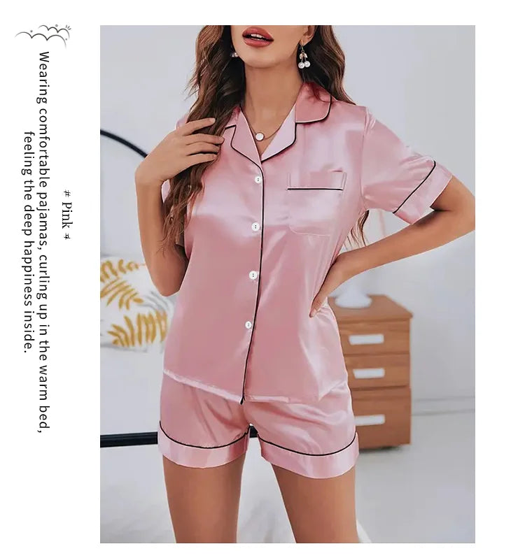 Women Two-piece Pj Sets Sleepwear Loungewear Button-Down Pajama Women 2 Piece Pijama Homewear Shorts Set