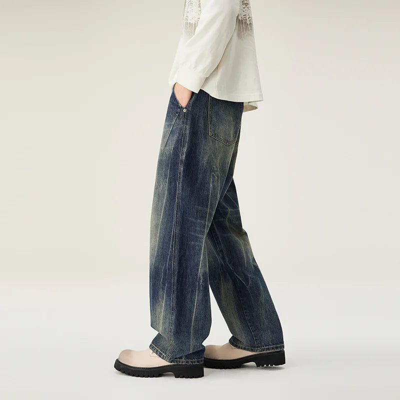 High end American fashion brand jeans for men, fashionable loose straight leg hanging feeling, casual versatile denim pants