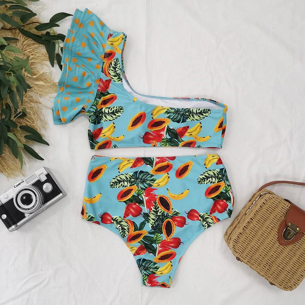 Two-Pieces Women Floral 2023 Push-Up Padded Bra Ruffles Bandage Bikini Set Swimsuit Swimwear Bathing Suit Beachwear Biquini