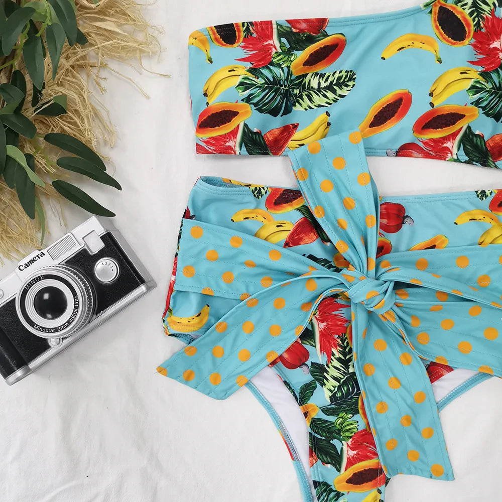 Two-Pieces Women Floral 2023 Push-Up Padded Bra Ruffles Bandage Bikini Set Swimsuit Swimwear Bathing Suit Beachwear Biquini
