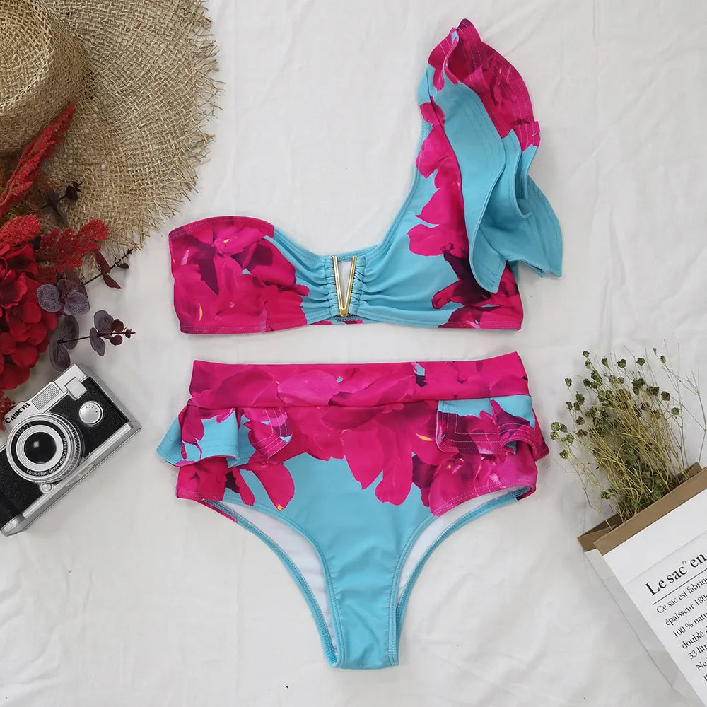 Two-Pieces Women Floral 2023 Push-Up Padded Bra Ruffles Bandage Bikini Set Swimsuit Swimwear Bathing Suit Beachwear Biquini