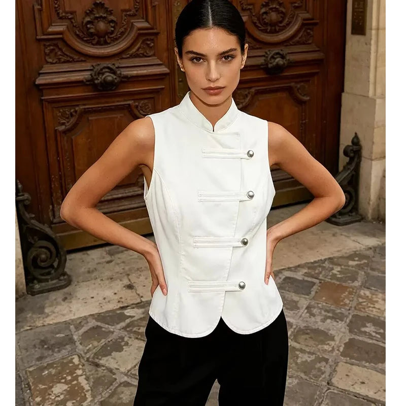 Women's Tops 2026 Summer New Fashion Retro Denim Blouse Women's Chic Summer Travel Joker Youth Blouse Vest