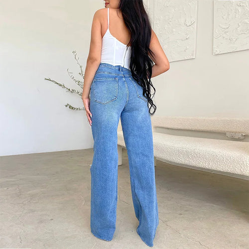 2026 Women's Jeans Long High-waisted Ripped Rough Edge Hot-selling Comfortable Wide-leg Pants