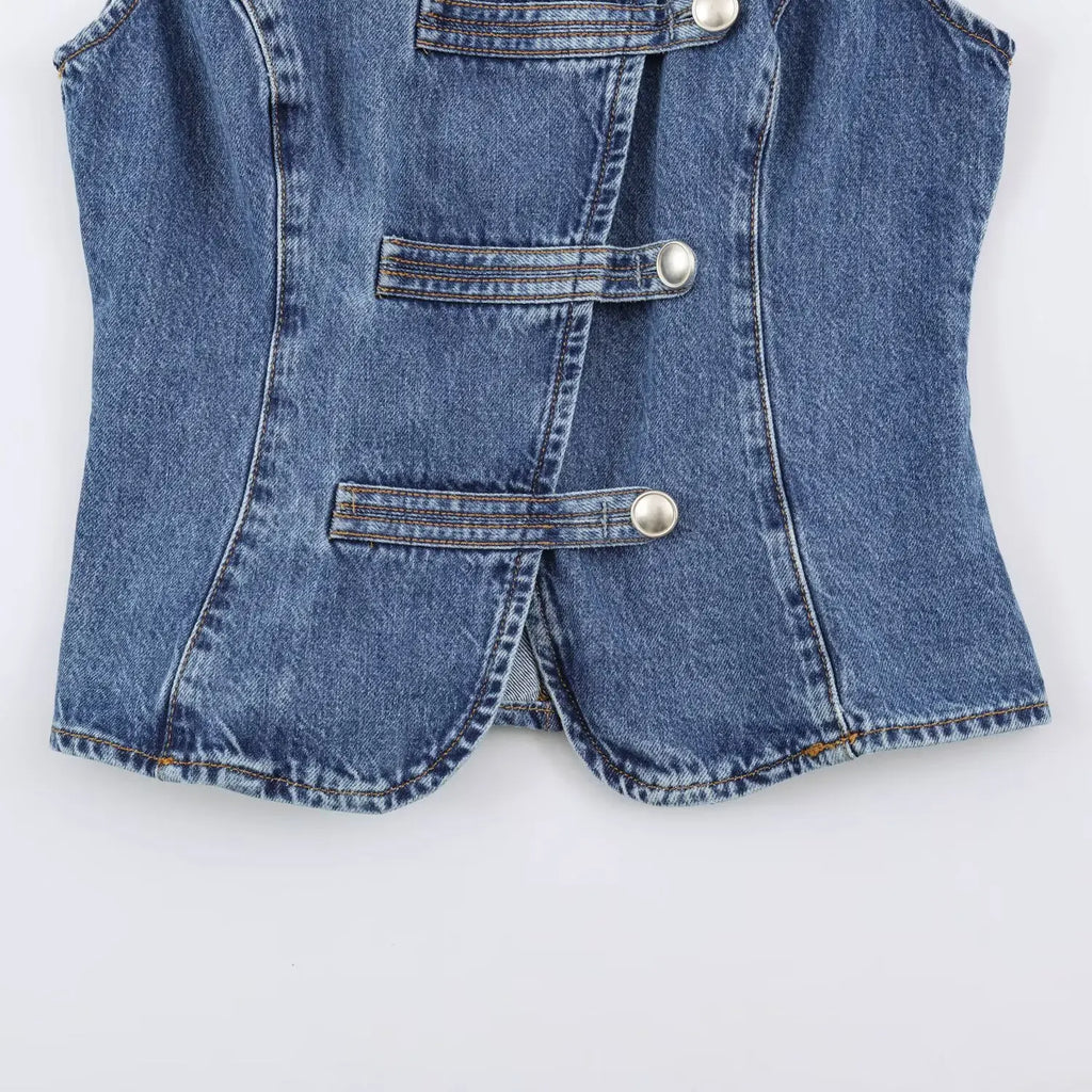 Women's Tops 2026 Summer New Fashion Retro Denim Blouse Women's Chic Summer Travel Joker Youth Blouse Vest