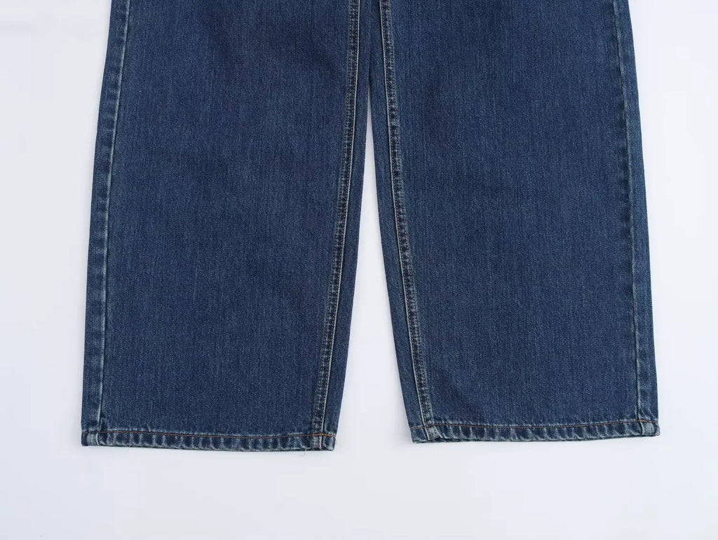 Woman Jeans Pants 2025 Spring High Waist Wide Leg Straight Fit Blue Casual Vintage Versatile Daily Streetwear Denim Jeans