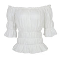 Women Renaissance Blouse Tops Corset Waist Medieval Victorian Off Shoulder Short Sleeve Shirt Pirate Cosplay Costumes Halloween
