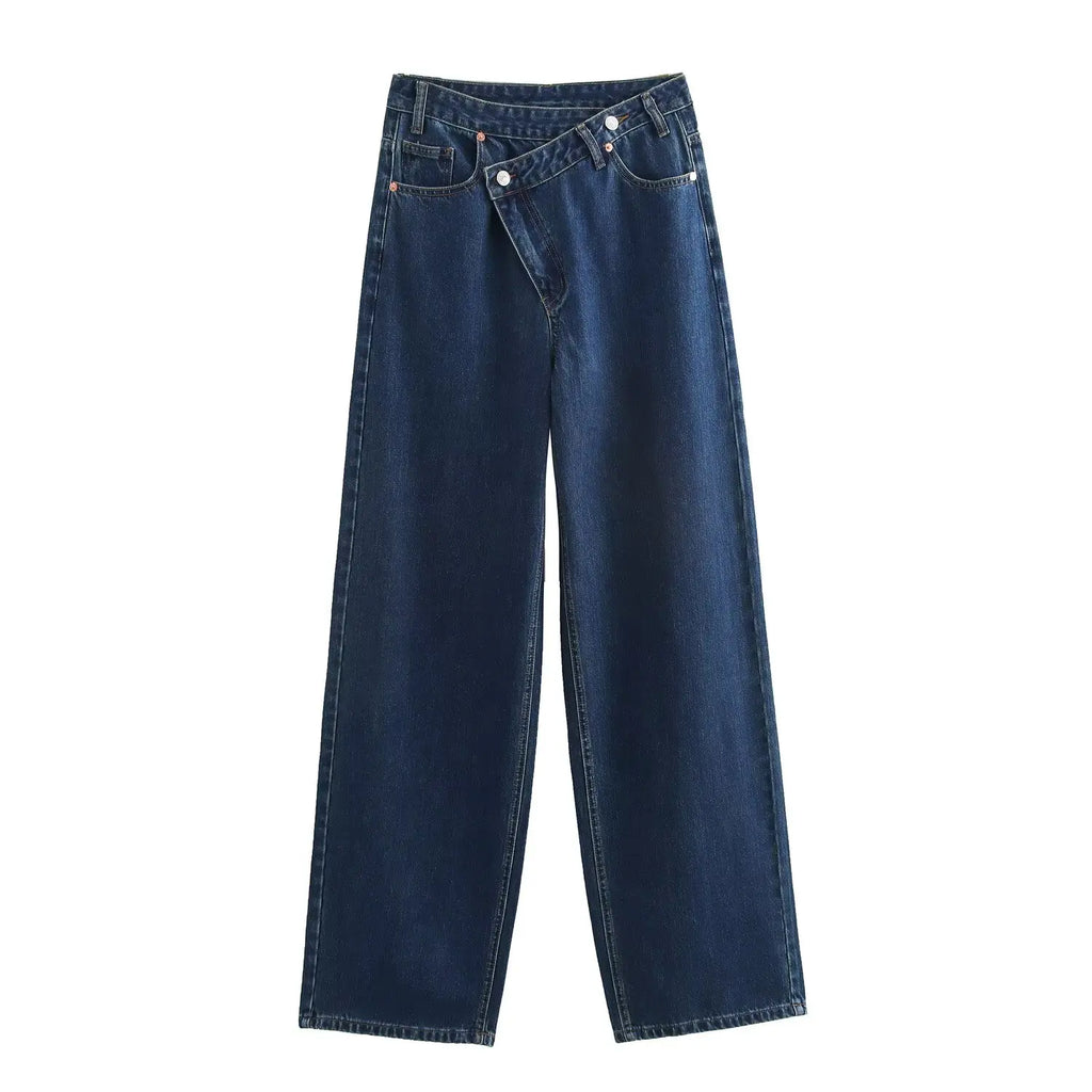 Woman Jeans Pants 2025 Spring High Waist Wide Leg Straight Fit Blue Casual Vintage Versatile Daily Streetwear Denim Jeans