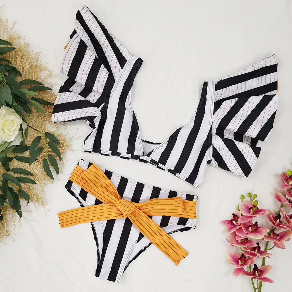 Two-Pieces Women Floral 2023 Push-Up Padded Bra Ruffles Bandage Bikini Set Swimsuit Swimwear Bathing Suit Beachwear Biquini