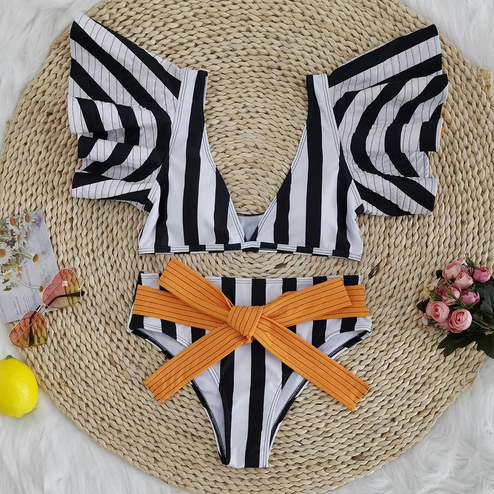 Two-Pieces Women Floral 2023 Push-Up Padded Bra Ruffles Bandage Bikini Set Swimsuit Swimwear Bathing Suit Beachwear Biquini