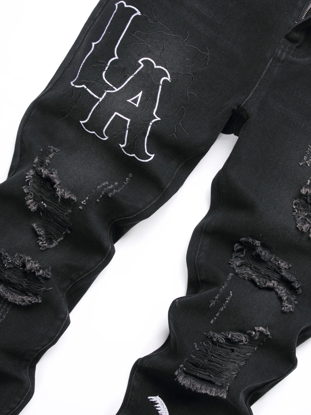 Men's Jeans Black Denim Pants Straight Leg Comfort Mid Waist White Embroidery Casual Streetwear Spring Slim Fit Trousers