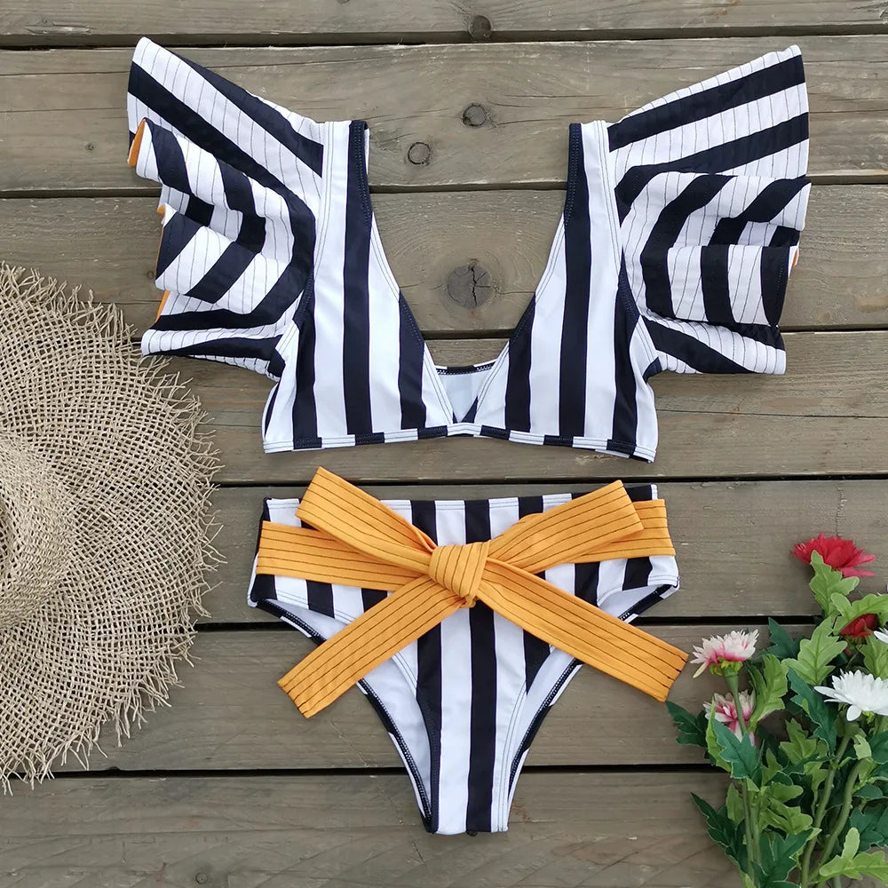 Two-Pieces Women Floral 2023 Push-Up Padded Bra Ruffles Bandage Bikini Set Swimsuit Swimwear Bathing Suit Beachwear Biquini