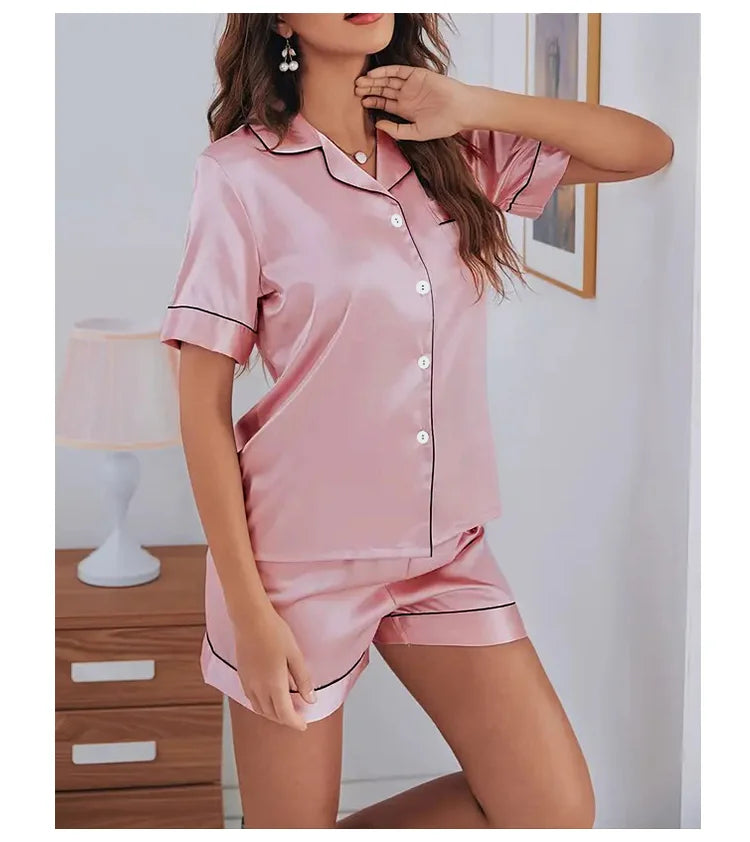 Women Two-piece Pj Sets Sleepwear Loungewear Button-Down Pajama Women 2 Piece Pijama Homewear Shorts Set