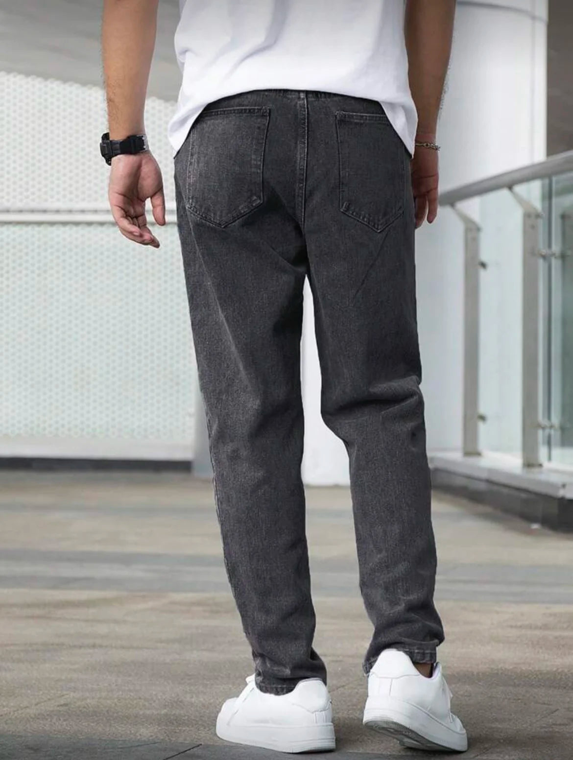 Men's Loose Straight Jeans, Vintage Dark Grey Washed, Casual Daily Wear, Comfortable & Versatile, All Sizes