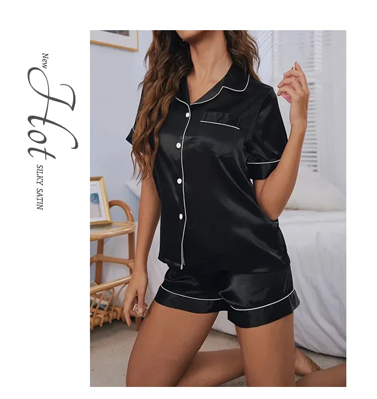 Women Two-piece Pj Sets Sleepwear Loungewear Button-Down Pajama Women 2 Piece Pijama Homewear Shorts Set