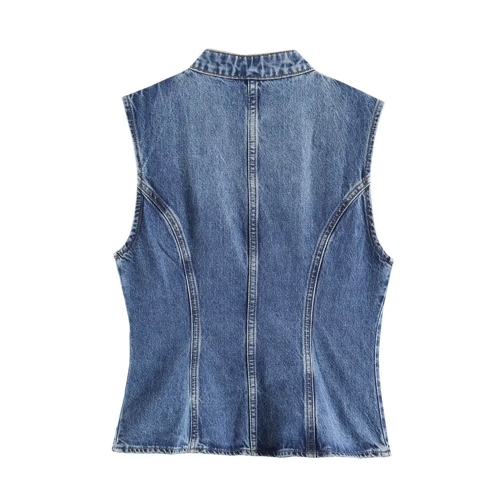 Women's Tops 2026 Summer New Fashion Retro Denim Blouse Women's Chic Summer Travel Joker Youth Blouse Vest