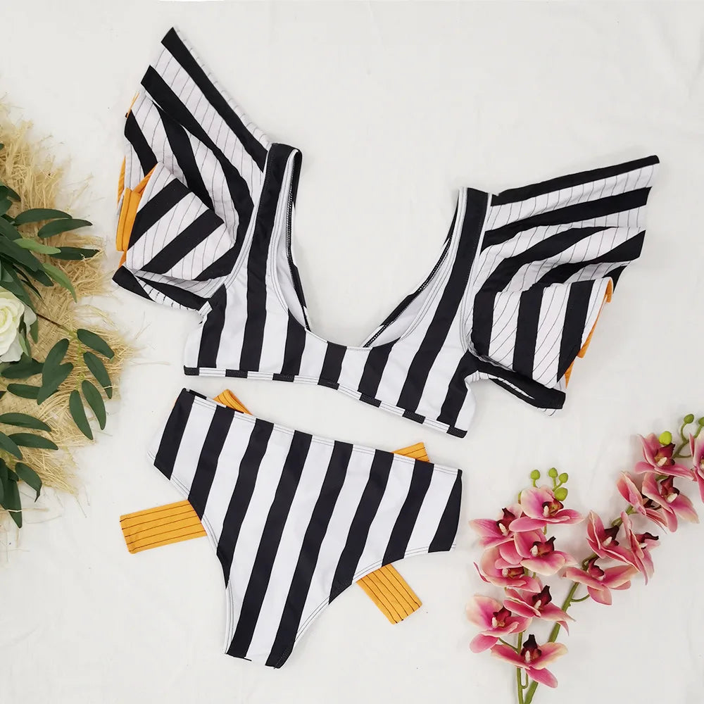 Two-Pieces Women Floral 2023 Push-Up Padded Bra Ruffles Bandage Bikini Set Swimsuit Swimwear Bathing Suit Beachwear Biquini