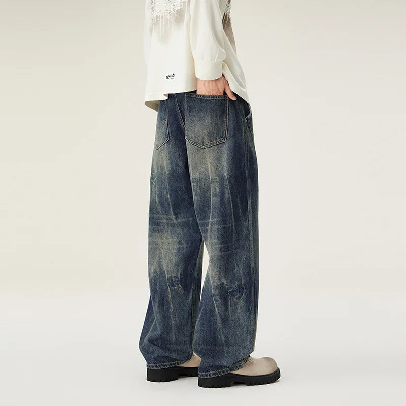 High end American fashion brand jeans for men, fashionable loose straight leg hanging feeling, casual versatile denim pants