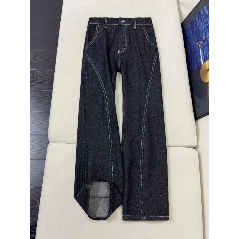 Men's Jeans Man Pants Vintage Style Flared Slim Fit  Denim American High Street Design Trendy