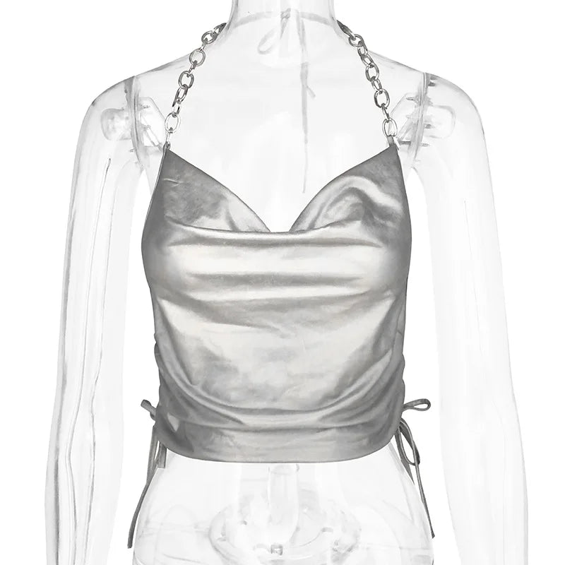 Women's Fashion Contrast Color Crop Top Y2k Sexy Sleeveless Backless Wrap Hip Vest Party Club Spaghetti Straps High Streetwear