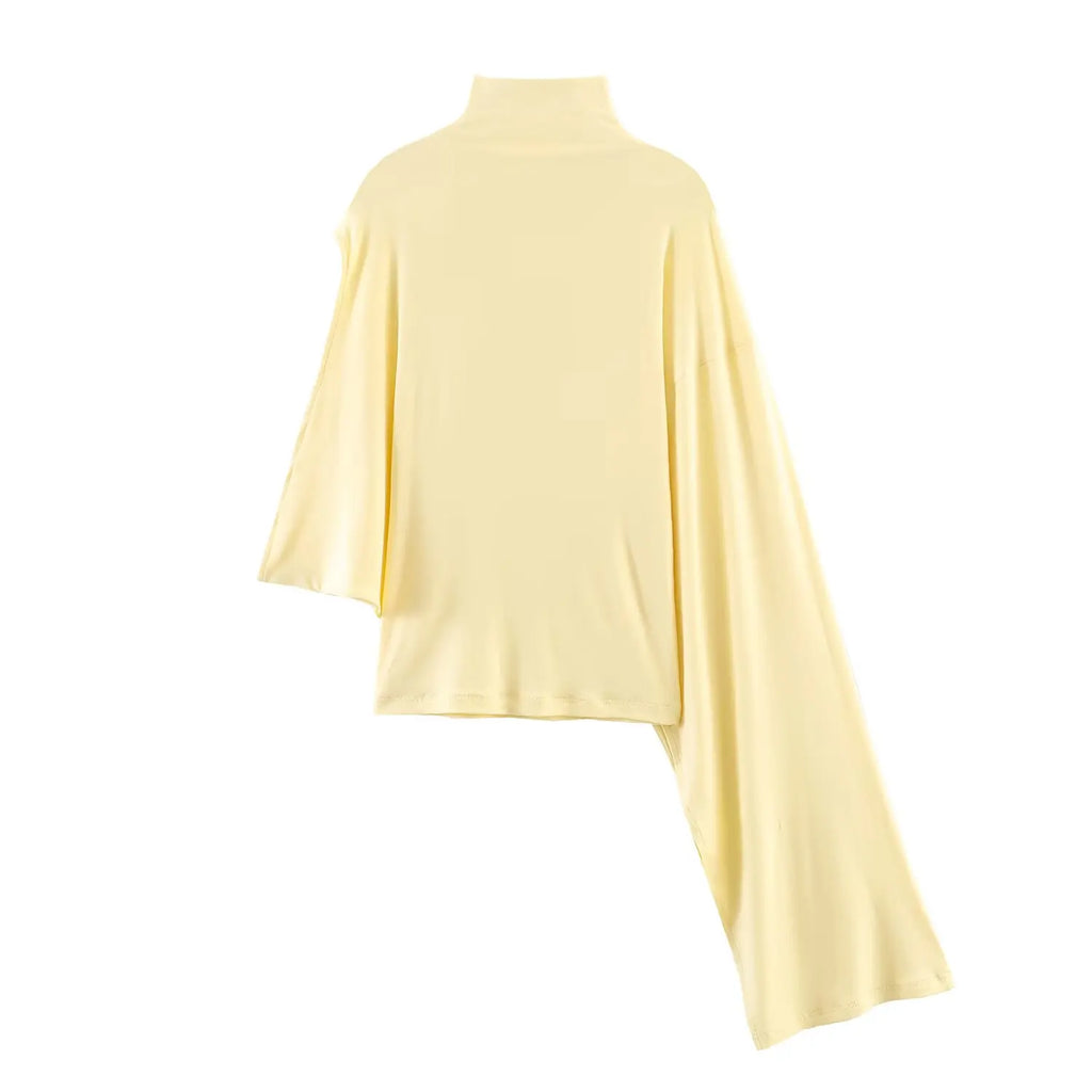 HH Women Spring Fashion Versatile High Neck Drape Asymmetric Top Female Sexy Elegant Slim High Street Casual Commuting Party Top