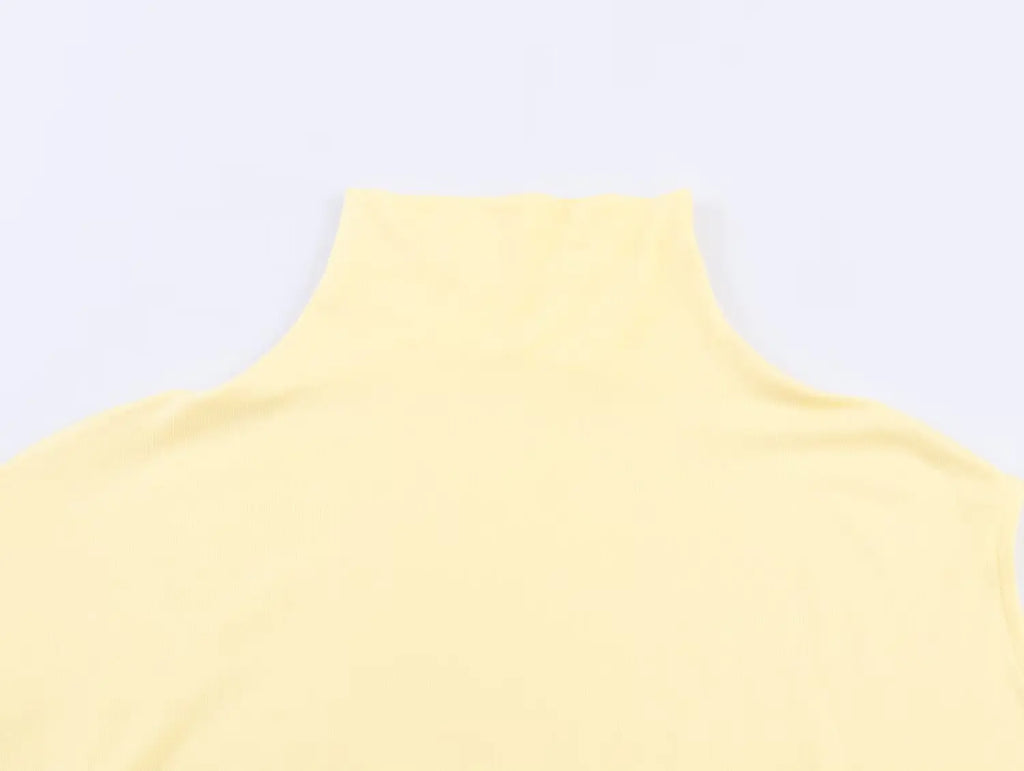HH Women Spring Fashion Versatile High Neck Drape Asymmetric Top Female Sexy Elegant Slim High Street Casual Commuting Party Top