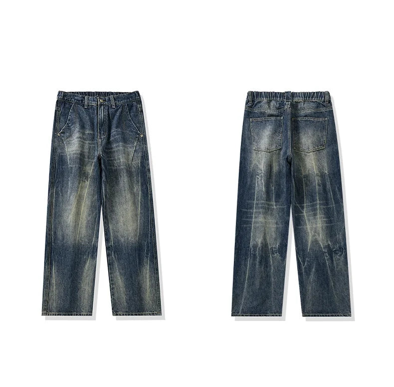 High end American fashion brand jeans for men, fashionable loose straight leg hanging feeling, casual versatile denim pants
