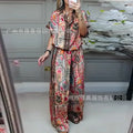 Woman 2 Piece Set Outfit New Summer Fashion Casual Loose Printed Short-sleeved Top + Wide-leg Trousers Two-piece Suit For Women