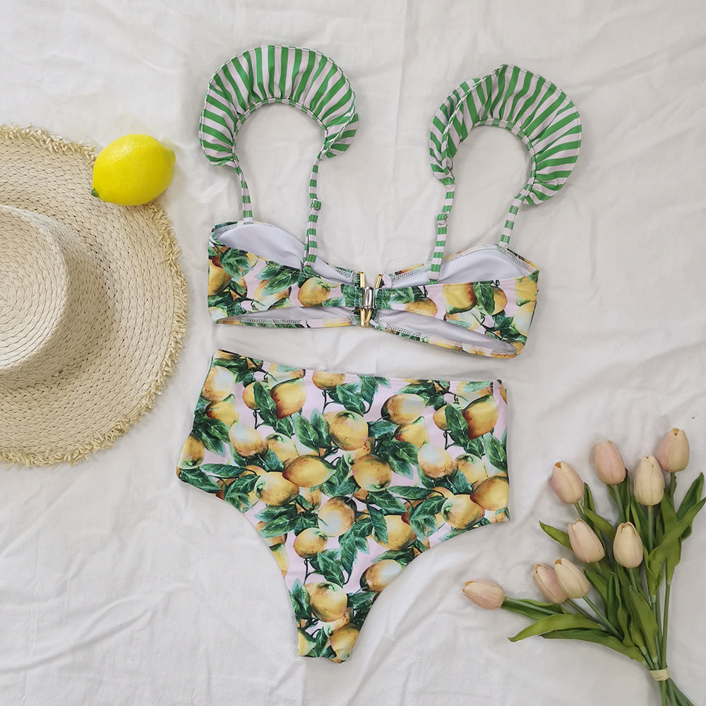 Two-Pieces Women Floral 2023 Push-Up Padded Bra Ruffles Bandage Bikini Set Swimsuit Swimwear Bathing Suit Beachwear Biquini