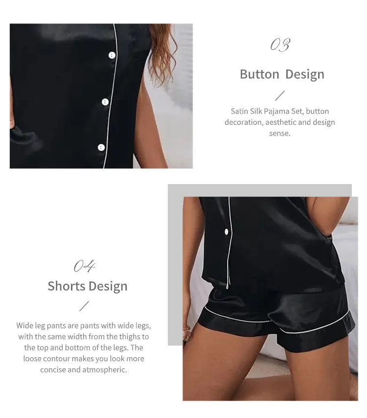 Women Two-piece Pj Sets Sleepwear Loungewear Button-Down Pajama Women 2 Piece Pijama Homewear Shorts Set