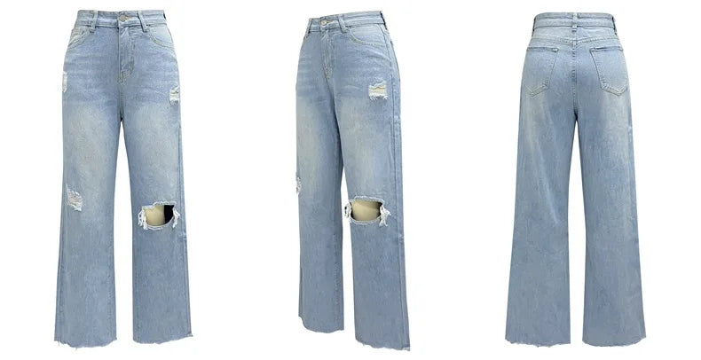 2026 Women's Jeans Long High-waisted Ripped Rough Edge Hot-selling Comfortable Wide-leg Pants