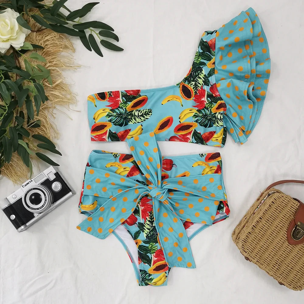 Two-Pieces Women Floral 2023 Push-Up Padded Bra Ruffles Bandage Bikini Set Swimsuit Swimwear Bathing Suit Beachwear Biquini