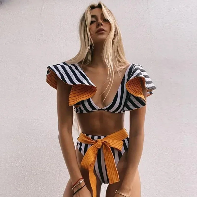 Two-Pieces Women Floral 2023 Push-Up Padded Bra Ruffles Bandage Bikini Set Swimsuit Swimwear Bathing Suit Beachwear Biquini