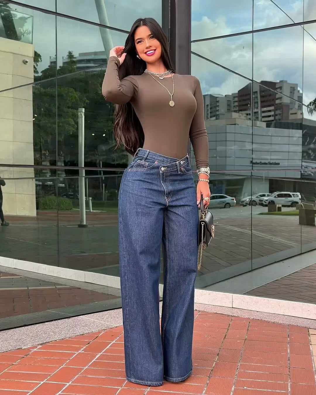 Woman Jeans Pants 2025 Spring High Waist Wide Leg Straight Fit Blue Casual Vintage Versatile Daily Streetwear Denim Jeans