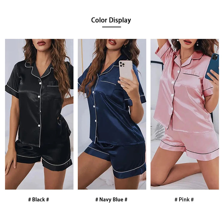 Women Two-piece Pj Sets Sleepwear Loungewear Button-Down Pajama Women 2 Piece Pijama Homewear Shorts Set