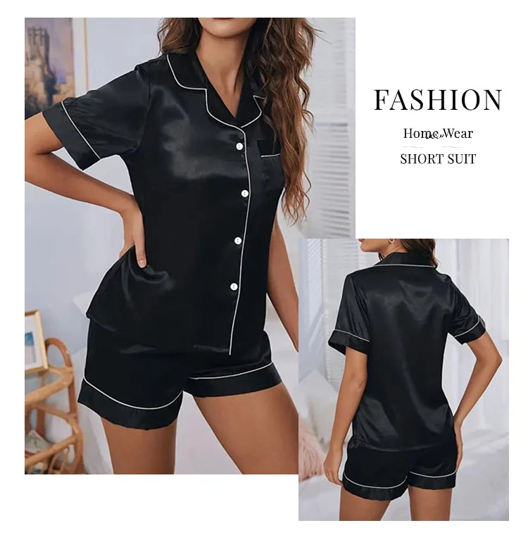 Women Two-piece Pj Sets Sleepwear Loungewear Button-Down Pajama Women 2 Piece Pijama Homewear Shorts Set