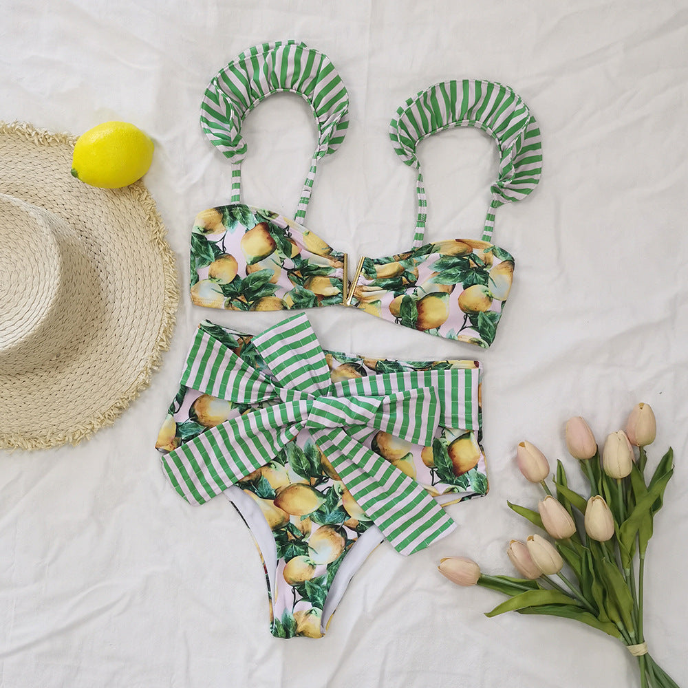 Two-Pieces Women Floral 2023 Push-Up Padded Bra Ruffles Bandage Bikini Set Swimsuit Swimwear Bathing Suit Beachwear Biquini