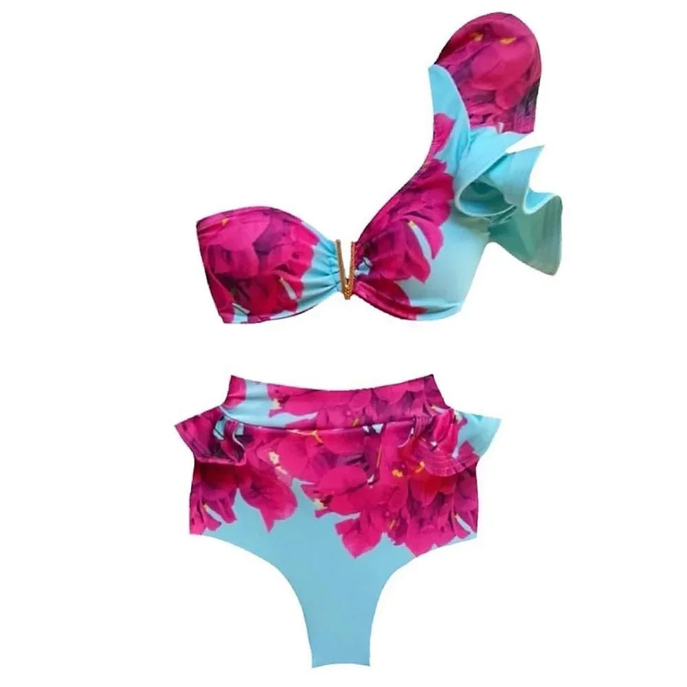 Two-Pieces Women Floral 2023 Push-Up Padded Bra Ruffles Bandage Bikini Set Swimsuit Swimwear Bathing Suit Beachwear Biquini