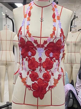 Women Floral Print Sheer Halter Tops V-Neck Backless Trendy Shirts Streetwear Aesthetic Grunge Clothes